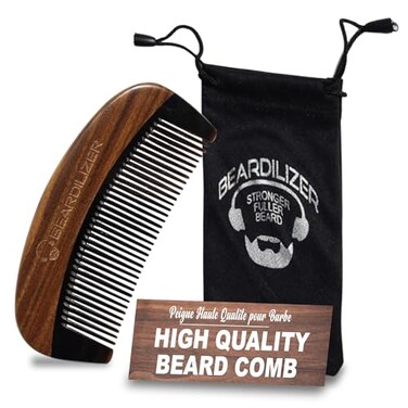Beardilizer Premium Beard Comb  100 Natural Black Ox Buffalo Horn  Sandalwood Handle