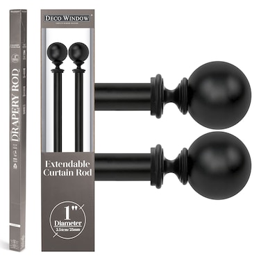 Deco Window 72 to 144 Inches 2 Pack Adjustable Curtain Rods for Windows with Ball Finials and Bracket Set Heavy Duty Drapery Pole 1 Diameter Black