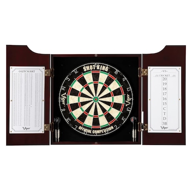 Viper by GLD Products Hudson AllinOne Dart Center Classic Solid Wood Cabinet  Official SisalBristle Dartboard Bundle Standard Set Shot King Dartboard Mahogany Finish One Size