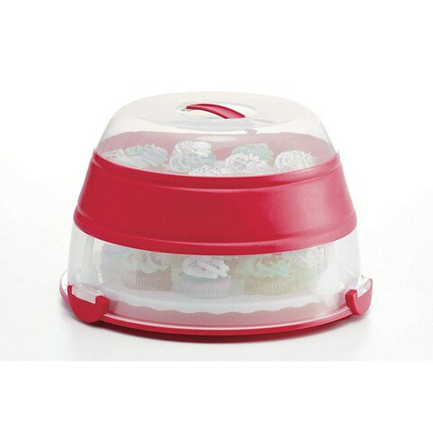 Prepworks by Progressive Collapsible Cupcake and Cake Carrier 24 Cupcakes 2 Layer Easy to Transport of Muffins Cookies or Dessert to Parties  Red