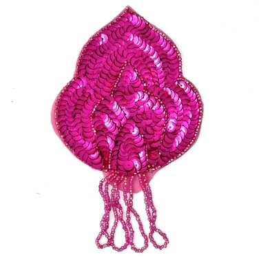 Applique 2pcs Beaded Sequin Lace Bridal Patch 338W x 534H FF768 Fuchsia