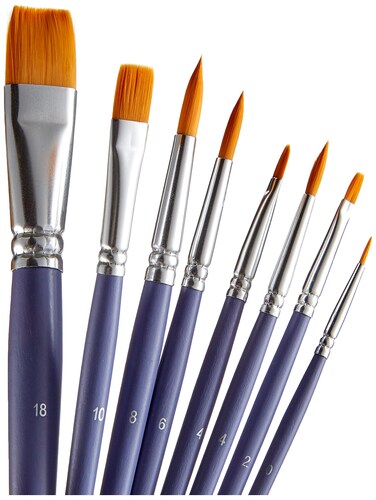 Pebeo Yellow Polyamide Brushes 8Pack 4 Round and 4 Flat