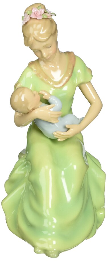 Cosmos 80107 Fine Porcelain Mom with Baby Boy Musical Figurine 714Inch Green