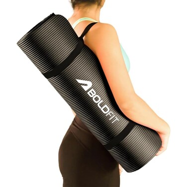 Boldfit Yoga Mats for Women and Men NBR Material with Carrying Strap 8mm Extra Thick Exercise Mats for Workout Yoga Mat for Women for Workout Yoga Fitness Exercise Mat Anti Slip Yoga Mats  Black