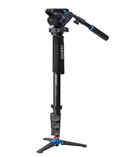 Benro A48FDS6 Monopod with 3Leg Locking Base and S6 Head 4 Leg Sections Flip Lock Leg Release Black