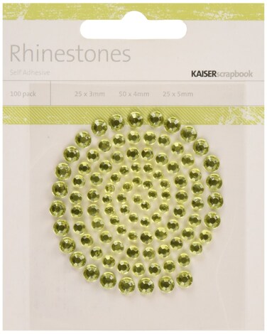 Kaisercraft Self Adhesive Rhinestones 100 Per Package YellowGreen 12 Packets