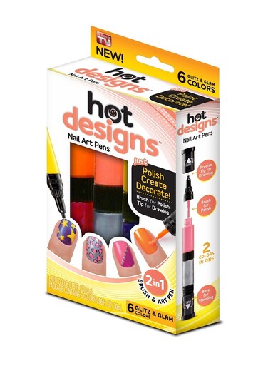 Hot Designs Glitz and Glam Nail Art Pens  6 Color  Silver Pink Purple Yellow Raspberry and Orange Salon Polish Brush As Seen on Tv