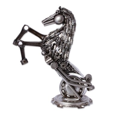 NOVICA Large Metallic Auto Part Horse Recycled Metal Sculpture 1975 Tall MotoHorse
