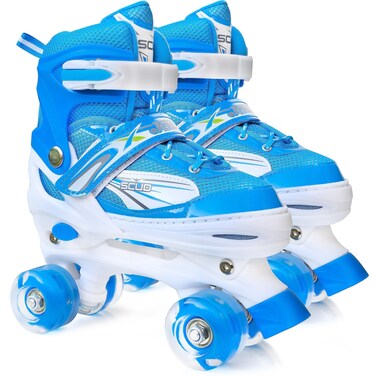Jaspo SCUD Roller Skates for Men and Women Professional Outdoor Indoor QuadSkates for Kids  Adults Adjustable Roller Skates with 4 Shiny Wheels Roller Skates for TeensBoysIndoorOutdoorBlue S