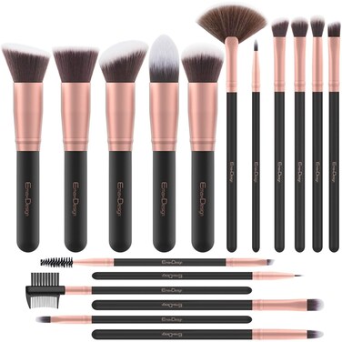 EmaxDesign Makeup Brushes 17 Pieces Premium Synthetic Foundation Brush Powder Blending Blush Concealer Eye Face Liquid Powder Cream Cosmetics Brushes Kit Rose Gold