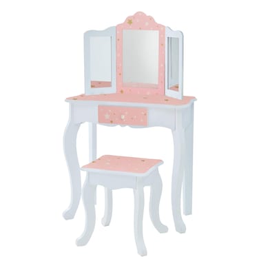 Teamson Kids  Fashion Star Prints Gisele Vanity Table  Stool Set  PinkWhiteGold