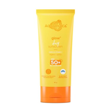 Aqualogica Glow Dewy Face Sunscreen with SPF 50  PA  Blue Light Protection  No White Cast  Helps Give Glowing Skin with Papaya  Vitamin C  282 Oz80g