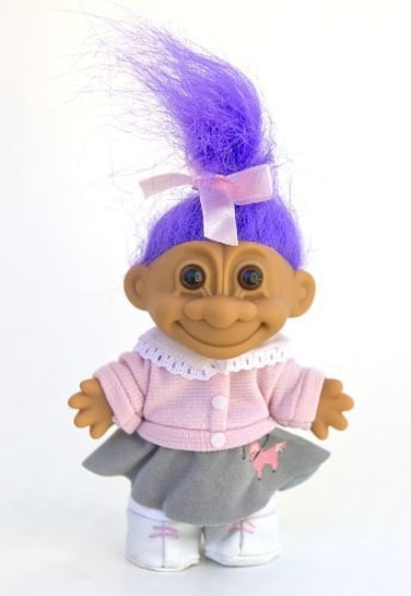 Russ Berrie My Lucky 1950s Poodle Skirt 6 Troll Doll  Purple Hair