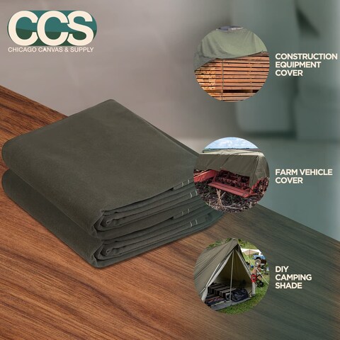Heavy Duty Waterproof Canvas Tarp By CCS CHICAGO CANVAS  SUPPLY  Extra Durable Multipurpose Camping Tarp Cover With Rustproof Grommets For Industrial  Commercial Use Olive Drab 8 by 10 Feet