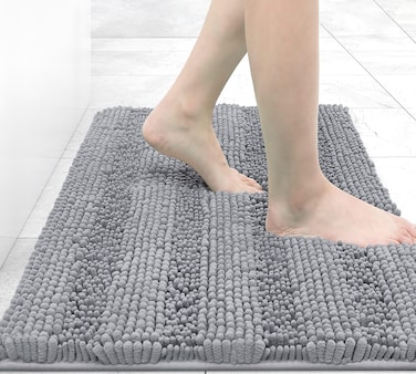 Grandaily Chenille Striped Bathroom Rugs 24x16 Extra Thick and Absorbent Bath Rugs NonSlip Soft Plush Shaggy Bath Carpet Machine Wash Dry Bath Mats for Bathroom Grey
