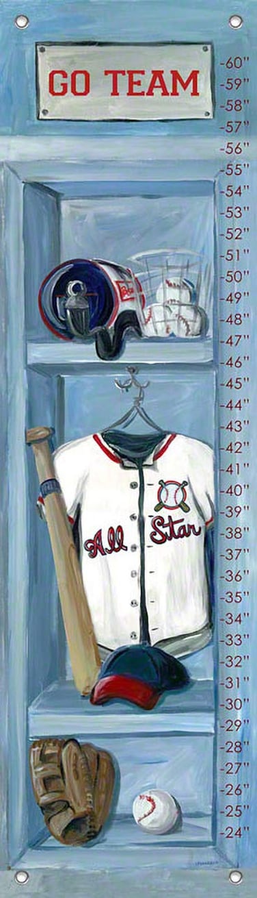 Oopsy Daisy Baseball Locker Growth Chart by Jones Segarra 12 by 42Inch Blue