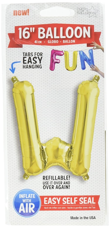 16 inch Letter W  Gold AirFilled Foil Balloon