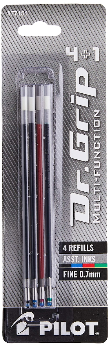 PILOT Dr Grip 41 MultiFunction Ballpoint Ink Refills Fine Point BlackRedBlueGreen Inks 4Pack 77154