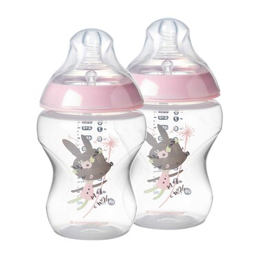 Tommee Tippee Closer to Nature Baby Bottles Pink  Slow Flow BreastLike Nipple with AntiColic Valve 9oz 2 Count