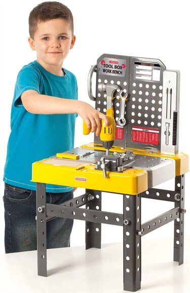 CASDON Tool Box Workbench 2in1 Tool Box  Workbench for Children Aged 3 Includes Over 60 Tools for DIY Roleplay Fun