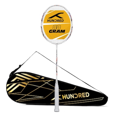 Hundred Powertek 2000 PRO Badminton Racquet with Full Cover White SizeStandard Grip SizeG6  Strung  Material Graphite  for Intermediate Players  90 Grams  Maximum String Tension 2224lbs