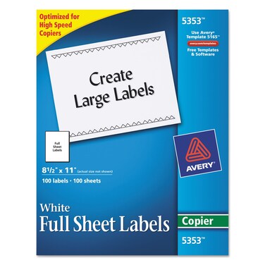 Avery 5353 Copier Label Full Sheet 812Inch x11Inch 100BX White