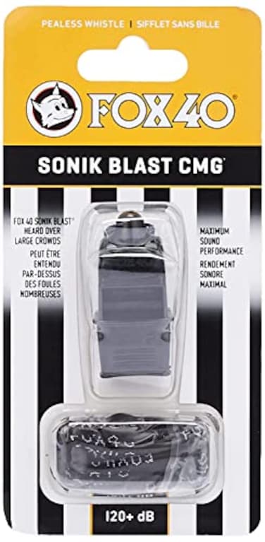 Fox 40 Sonik Blast CMG Official Whistle with Break Away Lanyard Black