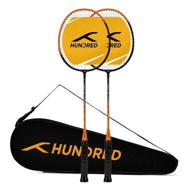 Hundred Powertek 100 Set of 2 Badminton Racquet with Full Cover BlackOrange Size Standard Grip Size G5  Strung  Material Aluminium  Maximum Tension 1618lbs  for Intermediate Player