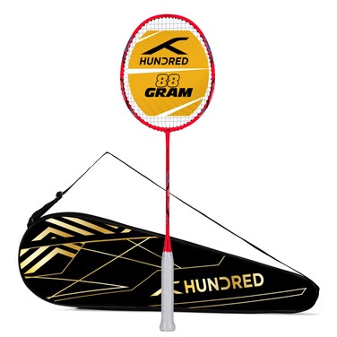 Hundred Powertek 2000 PRO Badminton Racquet with Full Cover Red Size Standard Grip Size G6  Strung  Material Graphite  for Intermediate Players  90 Grams  Maximum String Tension 2224lbs