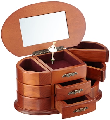 MusicBox Kingdom 16055 Wooden Ballerina Musical Jewelry Box Playing Bolero