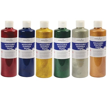 Constructive Playthings Washable Tempura Glitter Paint Set of 6 MultiColor Ages Three and Up