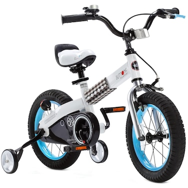 RoyalBaby Button Boys Girls Kids Bike Bicycles with Training Wheels Child Bicycle 14 Inch WhiteBlue