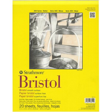 Strathmore 300 Series Bristol Paper Pad Smooth Tape Bound 11x14 inches 20 Sheets 100lb270g  Artist Paper for Adults and Students  Markers Pen and Ink
