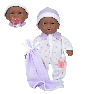 JC Toys La Baby Boutique African American 11 inch Small Soft Body Baby Doll dressed in Purple for Children 12 Months and older