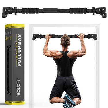 Boldfit Pull Up Bar For Home Doorway Pull Up Bars For Home Workout for Men Adjustable Chin Up Bar For Home Without Screw Antiskid Grip Hanging Bar Rod For Training Exercise Bar Pullup Bar  Black