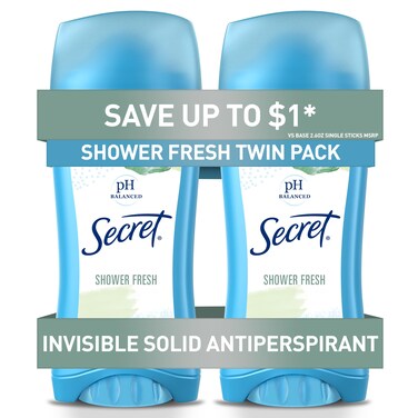 Secret Invisible Solid Antiperspirant and Deodorant for Women Shower Fresh Scent 26 oz Pack of 2