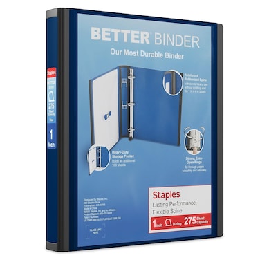 Staples Better 1Inch D 3Ring View Binder Blue