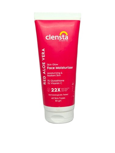 Clensta Red Aloe Vera Skin Glow Face Moisturizer  282 Oz 80g  with 1 Glutathione  1 Vitamin C  Hydrating  Nourishing Facial Cream for Radiant Skin
