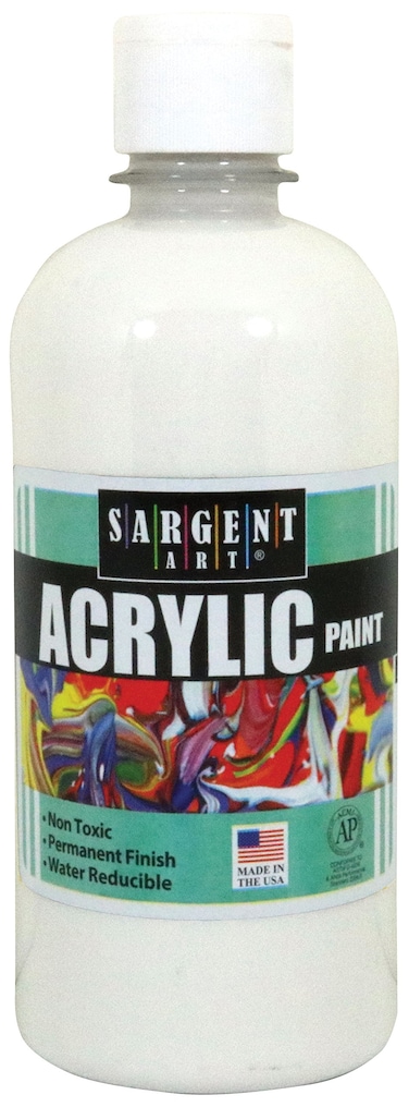 Sargent Art 16 Ounce White Acrylic Paint NonFading Rich Vivid Pigments Brilliant Matte Finish Fast Dry Formula NonToxic