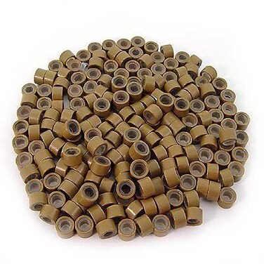 500 PCS 45mm Small Silicone Lined Micro Rings Links Beads Linkies For I Bonded Tip Stick Glue Hair Extensions  Color Light Brown