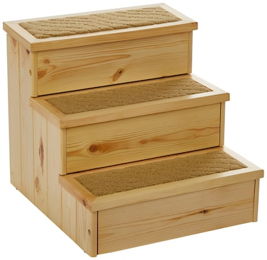 TRIXIE Indoor Wooden 3Step Pet Stairs with Storage Compartments for Pet Toys Natural