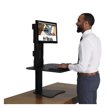 Victor DC300 High Rise Collection Adjustable SitStand Desk Converter Raises and Lowers to Transform Any Sit Down Desk Into A Stand Up Desk Platform Rises Up to 155 Black