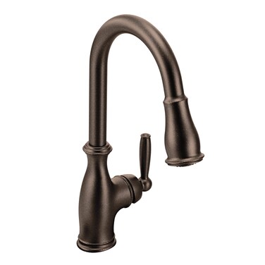 Moen Brantford Oil Rubbed Bronze OneHandle Pulldown Kitchen Sink Faucet Featuring Power Boost and Reflex Retractable Docking System Traditional Kitchen Faucet with Sprayer 7185ORB