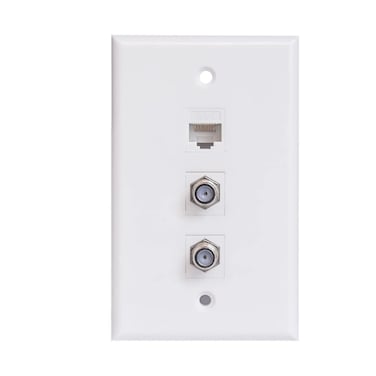 2 Coax 1 CAT6 Ethernet Wall Plate  ESYLink 2 Port Coaxial Cable TV FType and 1 Port Cat 6 Cover Plate  White