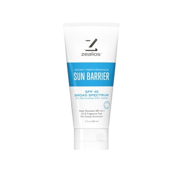 Sun Barrier 3 oz by Zealios  Broad Spectrum SPF 45 NonGreasy WaterResistant Zinc Sunscreen  Last Absorbing Sunblock Body Lotion for Athletes