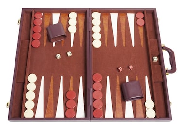 21inch Backgammon Set  Brown Board and Playing Surface  White and Light Brown Points