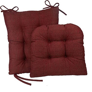 Klear Vu Omega NonSlip Rocking Chair Cushion Set with Thick Padding and Tufted Design Includes Seat Pad  Back Pillow with Ties for Living Room Rocker 17x17 Inches 2 Piece Set Red