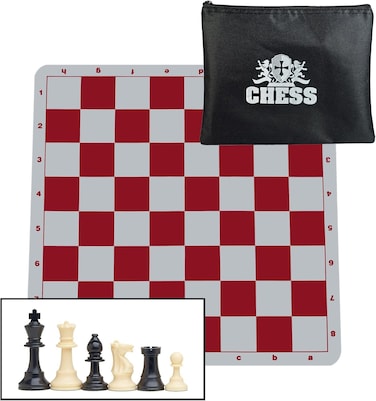 WE Games Ultimate Travel Tournament Chess Set  Foldable Red Silicone Board Staunton Triple Weighted Pieces  375 in King Compact Storage Pouch  Ideal for Portable Adult  Family Chess Games
