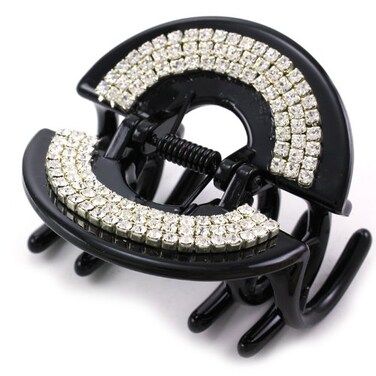 Midsize Hair Claw Jaw Pin Butterfly Clip Jet Black Tone with Clear Pave Rhinestones Hair Styling Accessories Gift for Girlfriend Friend Women Mom