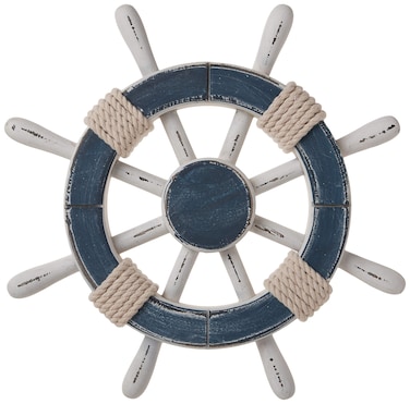 Hampton Nautical Rustic Dark Blue and White Ship Wheel 12